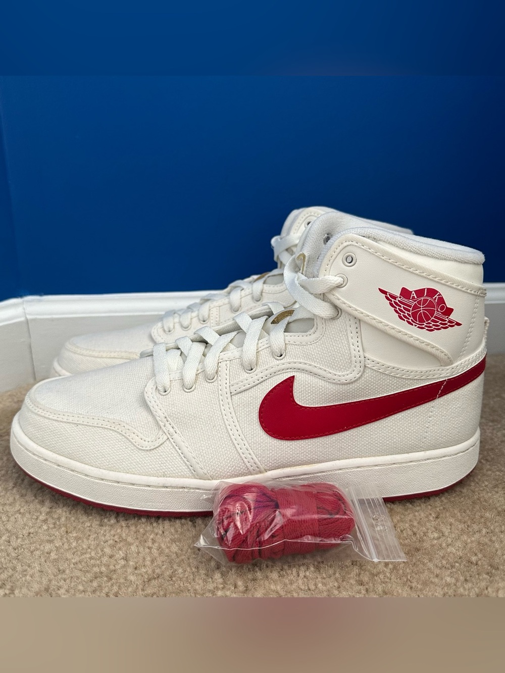 AJKO High OG ‘Timeless Canvas’ 638471 102 Sail/Varsity Red Size 10.5 Shoes